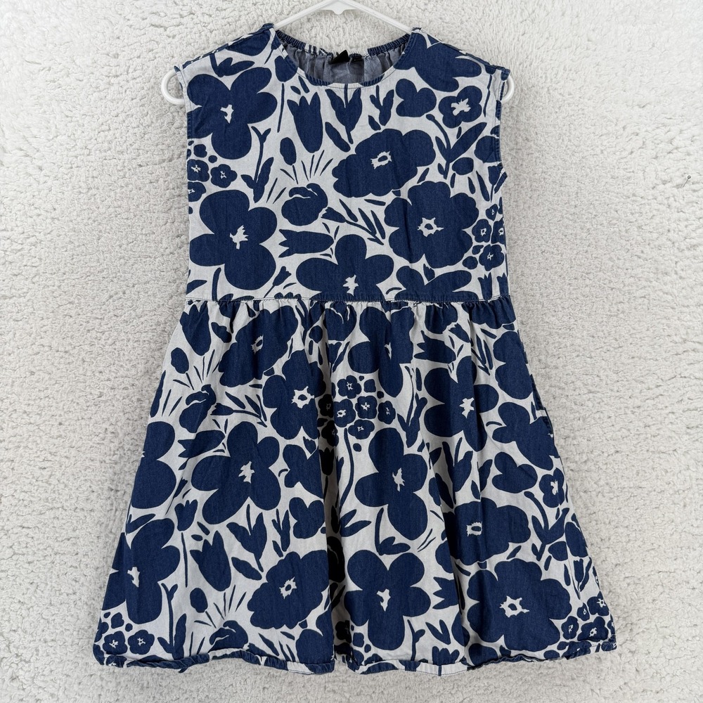 Uniqlo Marimekko Dress Girls 9-10 Blue Floral Print Sleeveless Sundress Cotton